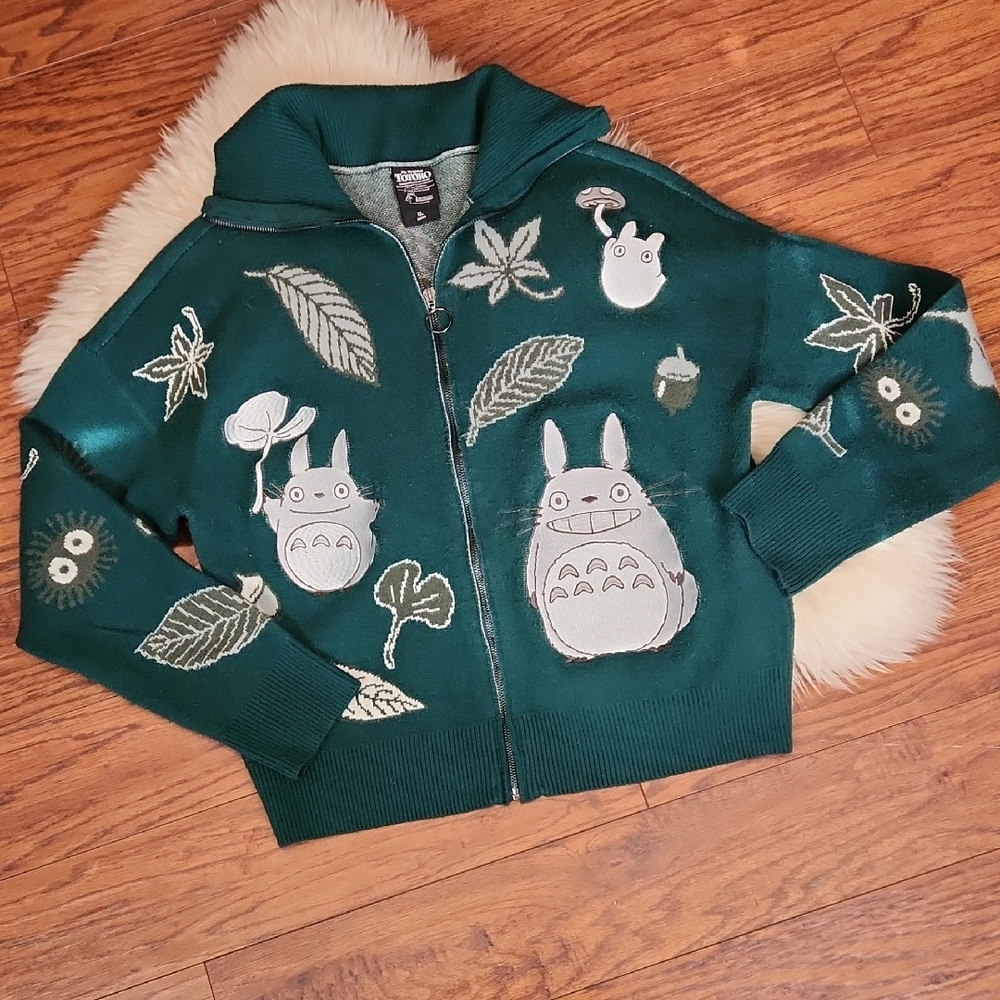 Studio Ghibil My Neighbor Totoro Allover Print Zippered Women's Sweater - Picture 1 of 8